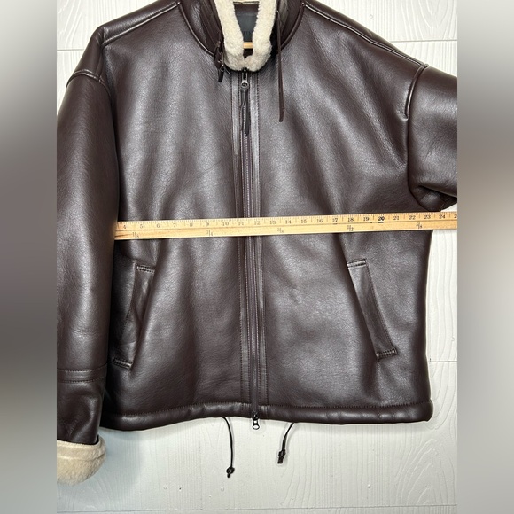 storets Dark Brown Bomber Jacket with Cream Shearling Trim - Picture 10 of 10